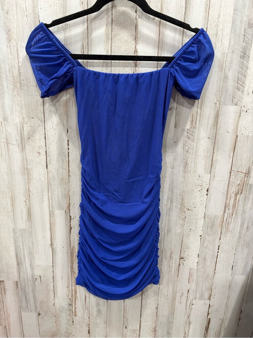 Lucy in the Sky Royal Blue Off-Shoulder Ruched Bodycon Mini Dress XS Party
